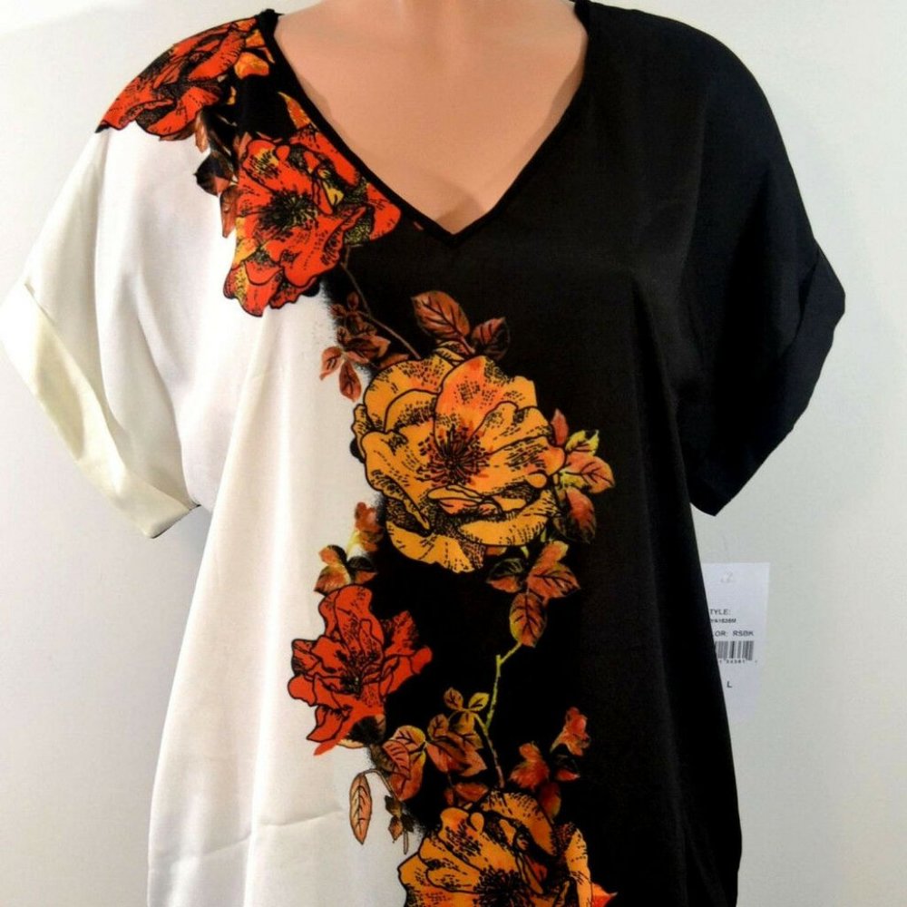 Wrapper Super Chic Floral Color Block White/Black Top